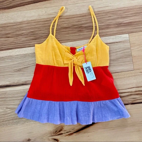 See By Chloe Ruffled Bow Braided Strap Colorblock Tank NWT - Picture 4 of 12
